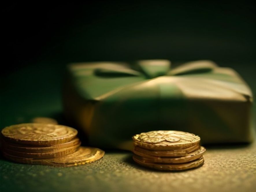 A ribboned gift box beside stacked gold chips and a glowing phone on emerald felt at Pak Rummy
